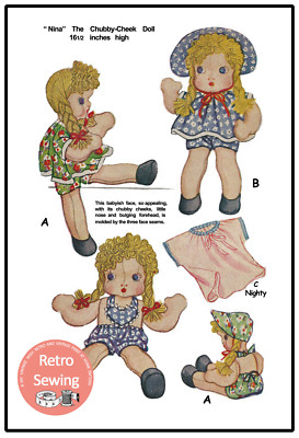 1930er Jahre Kewpie-Stil Lumpen Puppe und Kleidung Nähmuster Kopie