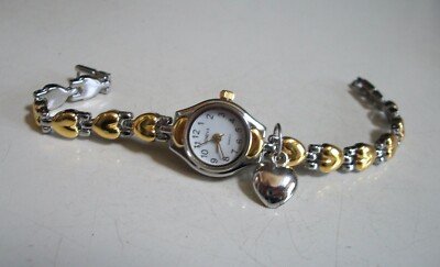 Women dangling heart shape silver and gold finish  fashion casual wrist watch