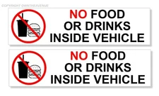 x2 No Food or Drinks Warning Notice Label Car Vinyl Sticker Decals 4" Two Pack