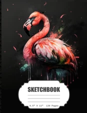 Sketchbook: Pink Watercolor Flamingo Sketch for Boys, Girls, Kids, Teens, Adults