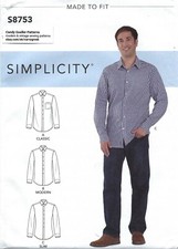 Simplicity S8753 Men's Classic, Modern Slim Fit Shirt Sz 44-52 UNCUT Pattern