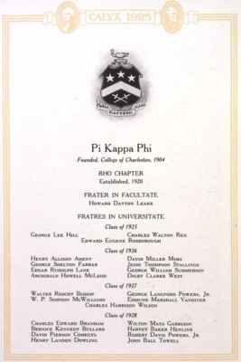 1925 Washington & Lee Calyx Original Page Pi Kappa Phi