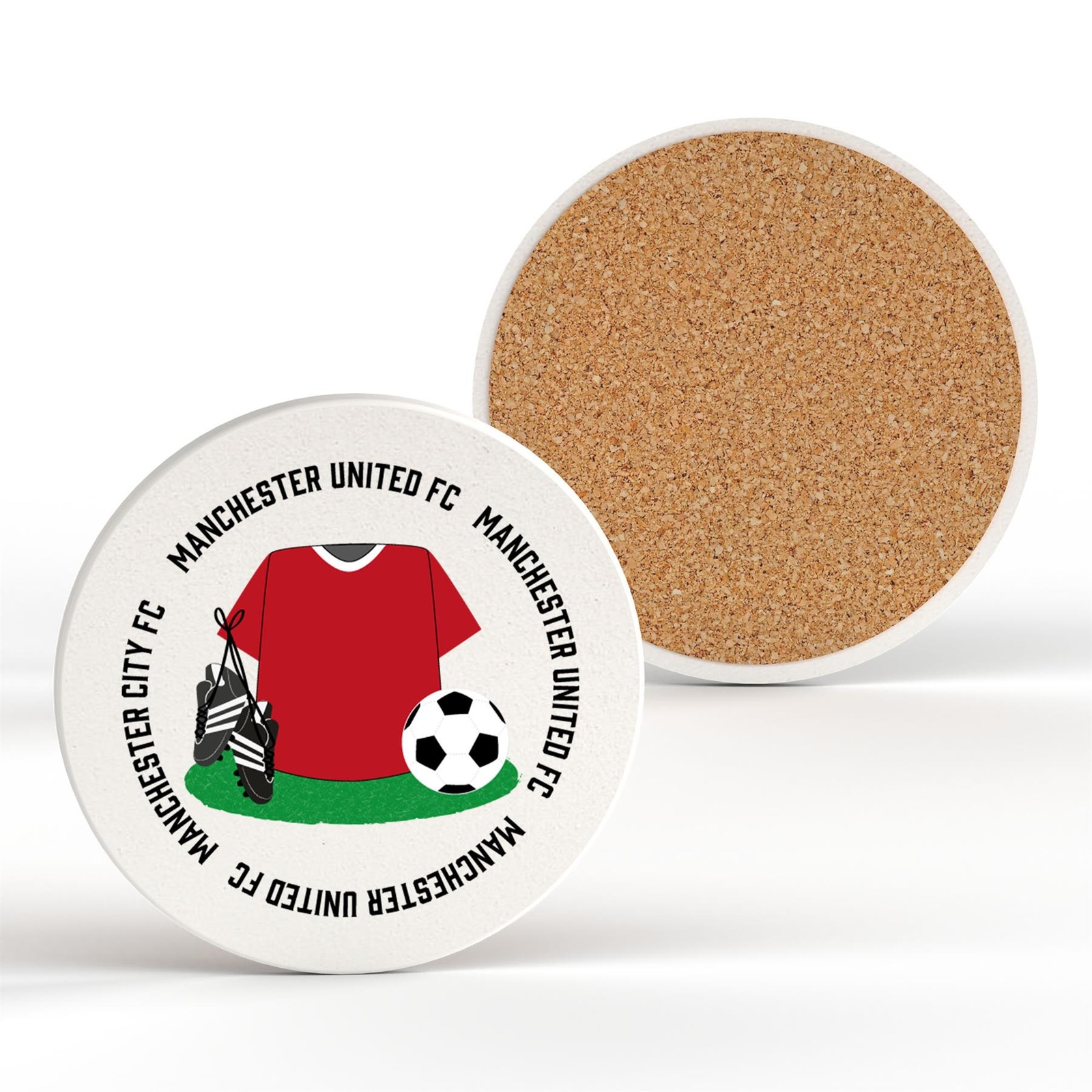 Manchester United Football Team Shirt & Boots On Ceramic Round Coaster