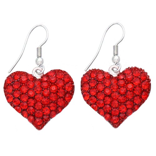 Valentine's Day Gift for Mom Love Red Heart Dangle Drop Earrings Silver Tone z3 - Picture 2 of 4