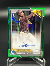 2024 Bowman Chrome LEO DE VRIES GREEN LAVA REFRACTOR AUTO 62/99 PADRES CPA-LD