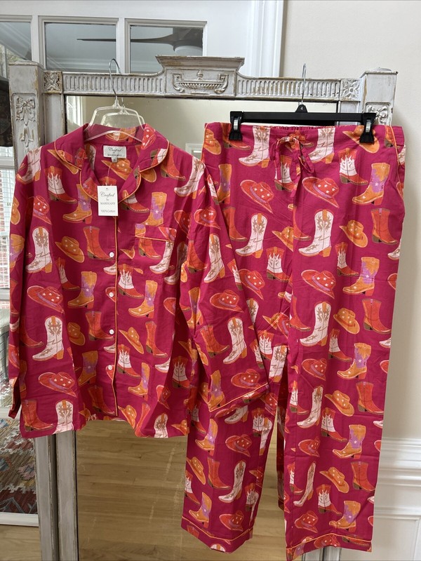 Womens Mahogany Sz S Cotton Cowgirl Hats & Boots Pajamas