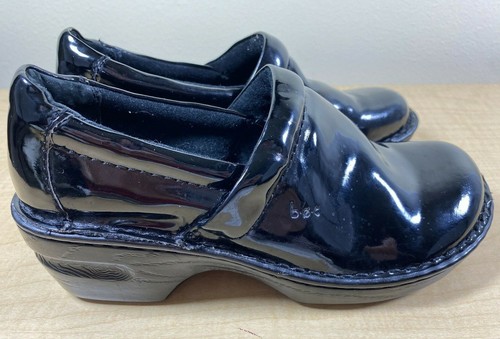 boc black patent leather clogs