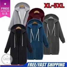 Womens Winter Zipper Hoodie Sweater Hooded Long Jacket Sweatshirt Coat Plus Size