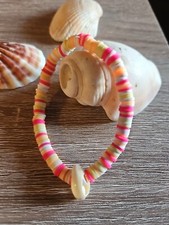 Handmade Stretchy Clay Beaded Seashell Bracelet 7"