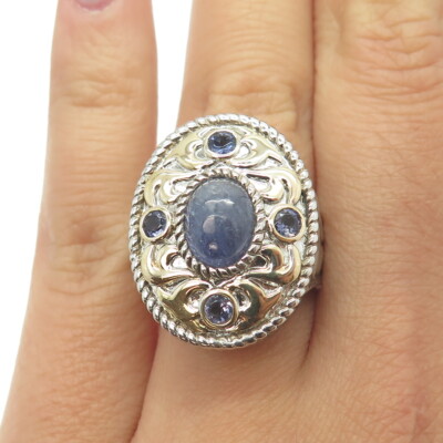 MICHELLE ALBALA 925 Sterling Silber Ring zweifarbig echter Tansanit Größe 6,25