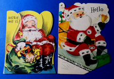2 Vtg MCM Christmas Hallmark Santa Claus With Toys/On Sled Used Cards