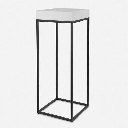 UTTERMOST 24935 GAMBIA WHITE MARBLE AGED BLACK STEEL BASE MODERN PLANT STAND - Picture 1 of 5