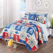 Nautical Anchor Lighthouse Quilt Set Costal Sailboat Fish Ship Wheel Quilt Set