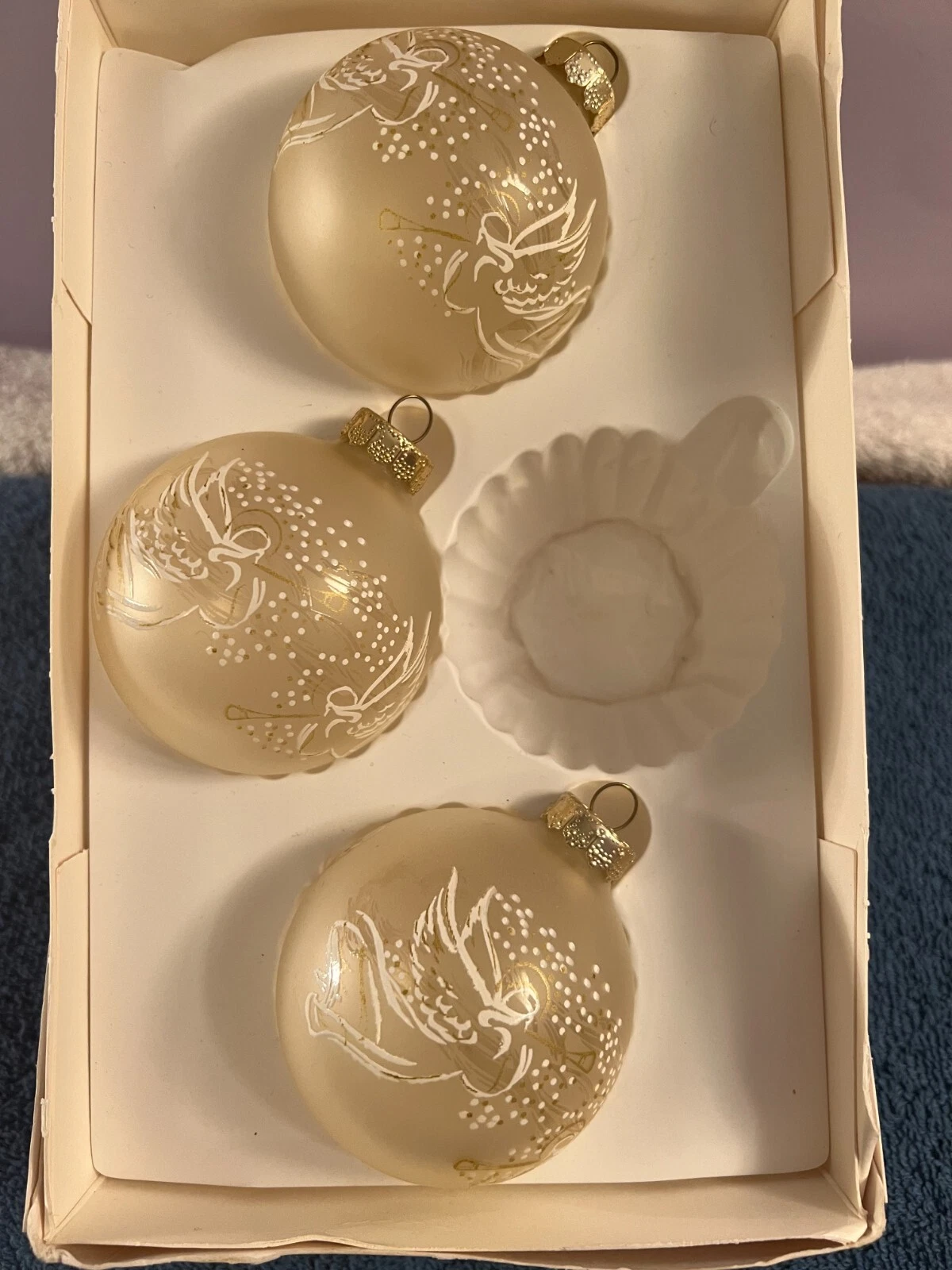 Christmas ornaments set of 3 glass Rauch opaque angels flying OH5083
