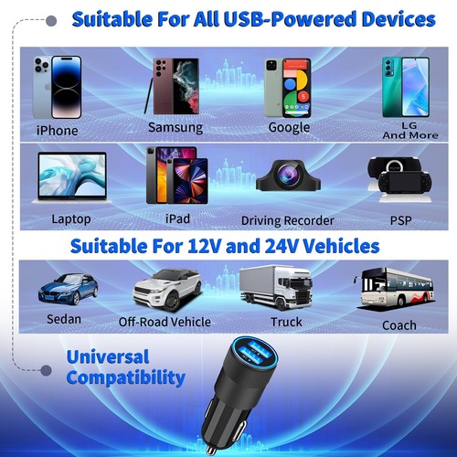 Apple MFi Certified iPhone Car Charger Fast Charging 4.8A Dual USB Power Car ... - Photo 7 sur 9