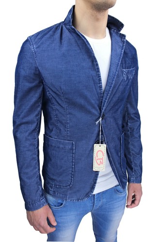Blazer Giacca uomo di Jeans blu denim aderente slim fit elegante casual |  eBay