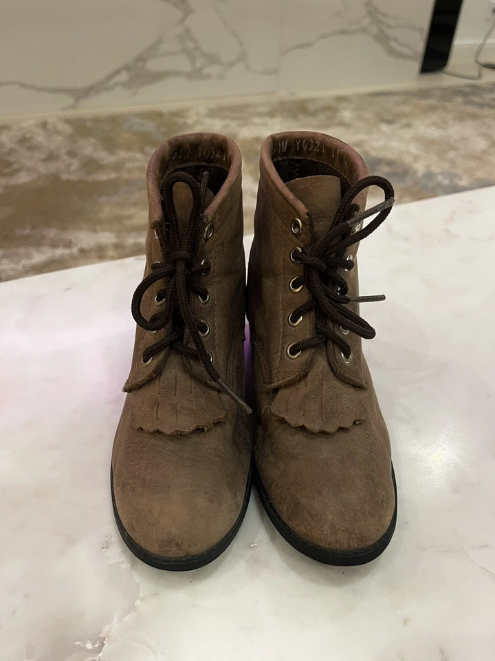 Justin Original Junior Botas Roper Cuero Con Cordones Jóvenes Niños Talla 8 Marrón Usadas en Excelente Condición Foto 2 de 4