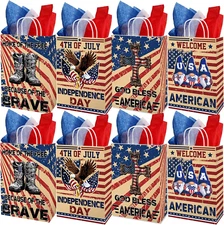 20 Pcs Patriotic Gift Bags 4Th of July Gift Bag with Tissue Paper American Flag 