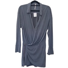 Free People Women's Gray Long Sleeve Surplice Neck Casual Mini Dress Size Small