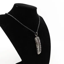 King Baby Studio Large Raven Feather Pendant On Leather Cord Fine Silver .925 15