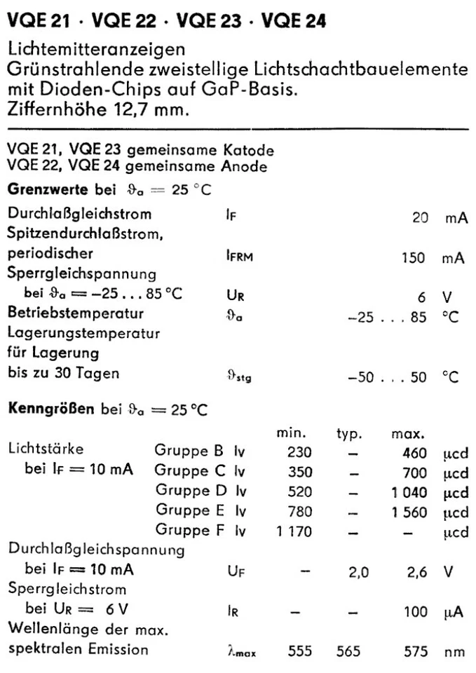 VQE22 E Green 7-Segment LED Display -- Common Anode (2 pieces) - Image 2 of 3