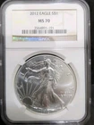 2012 Silver Eagle Dollar $1 NGC MS70