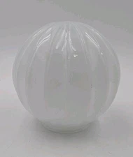 Vintage White Ribbed Milk Glass Lamp Globe Shade 3" Fitter Round 6" Tall