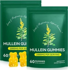 Mullein Gummies for Lung Detox, 2000mg Mullein Leaf Extract for Respiratory & Di