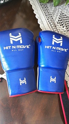 HIT N MOVE All Day Pro-Grip Lace Up Boxing Gloves 14oz Red White Blue