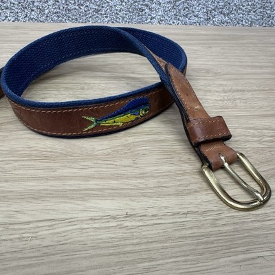 World Wide Sportsman Belt Men's Size 32 Mahi Mahi Dolphin Fish Brown Leather USA