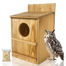 BKISVWCSop Owl House,Wooden Owl Box,Owl Houses for Outdoors, Suitable for Scr...