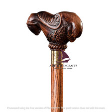 Canne bâton de marche en bois sculpté aigle soumis ZAIN fait main cadeau Sain...