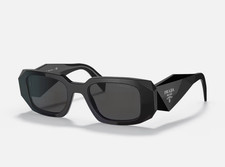 PRADA Men  s Rectangle Sunglasses Black Plastic Frame Gray Tinted Lenses
