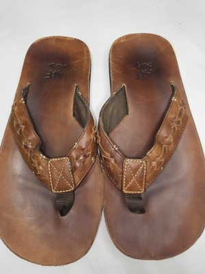 Rare Abercrombie Fitch Mens Brown Leather Flip Flops Size 11-12 Pre-owned 