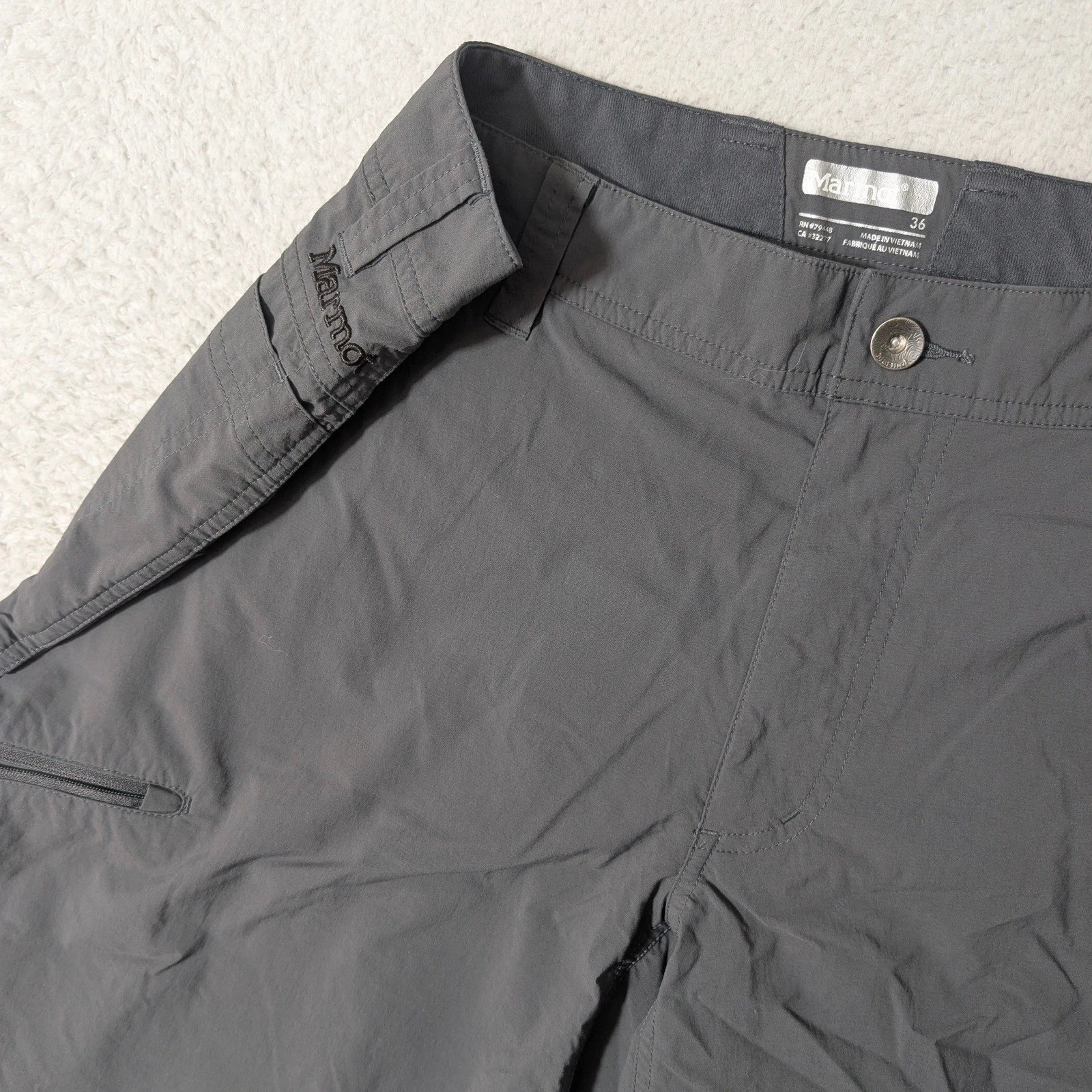 Marmot Hiking Shorts Mens 36/11 Gray Stretch Nylon Outdoor Cargo J52390