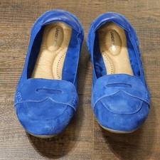 Lands End SALE Women s 6 1/2 Shoes Penny Loafers 6.5 Blue Suede Style 511643