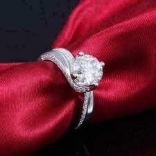 Solitaire Promise Wedding Ring Round Cut Simulated Diamond 14K White Gold Finish
