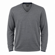 Eddie Bauer Men  s Tall L Gray Striped V-Neck Sweater Long Sleeve 100 Cotton