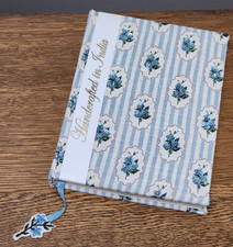 Fabric Covered Hardcover Notebook Journal Diary Blue Sequin Floral Blue Stripe