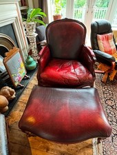 Antique Rococo Red Leather Armchair with footstool. Superb Condition