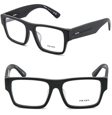 PRADA SYMBOLE PRA08V Matte Black Logo Bold Unisex Eyeglass Optical A08V 55mm A08