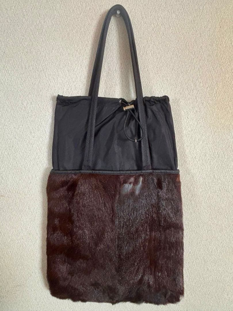 PRADA 1999 AW Nylon & Dark Brown Fur Handbag Vintage Archive