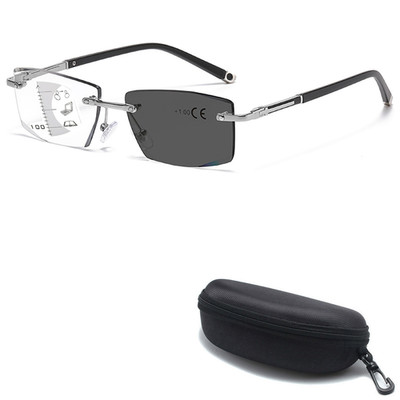 Photochromic Multifocal Reading Glasses Rimless Glasses Anti Blue Light Readers