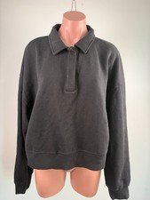 Victoria's Secret PINK Long Sleeve Everyday Fleece Polo Sweatshirt Black XL NWT