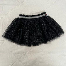 Cat Jack Toddler Girl Black Glitter Tulle Tutu Skirt Silver Waistband 18M NEW