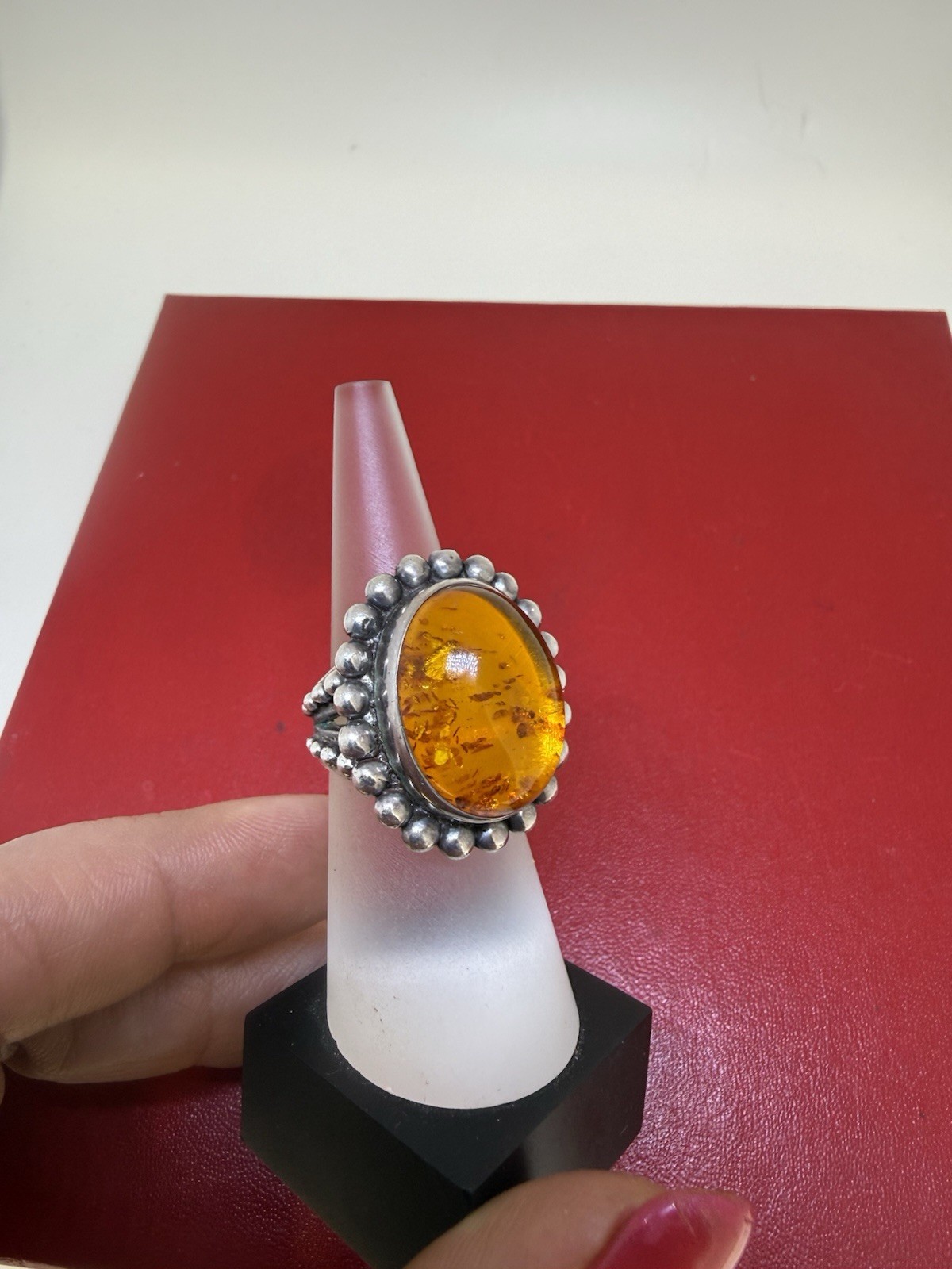 Statement Steven Dweck Sterling Silver Amber Ring… - image 3