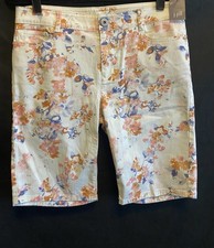 J Jill Denim Size 10 Cream Floral 11" Inseam Stretch Denim Bermuda Shorts NWT