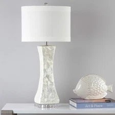 Lighting Collection Shelley Coastal White Concave Capiz Shell 31-inch Bedroom...
