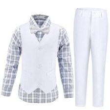Boys Suits Toddler Formal Suit Set Kids Ring Bearer Outfit 6 White-plaid Shirt