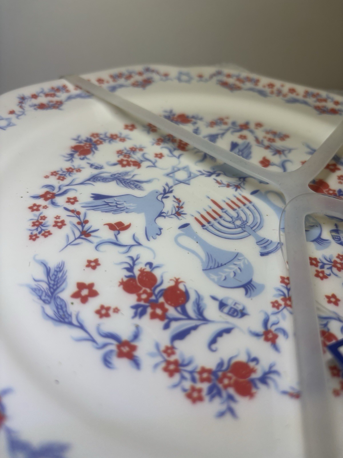 Festive Lights Menora Blue Floral Melamine Dinner And Salad plates - Set Of 8